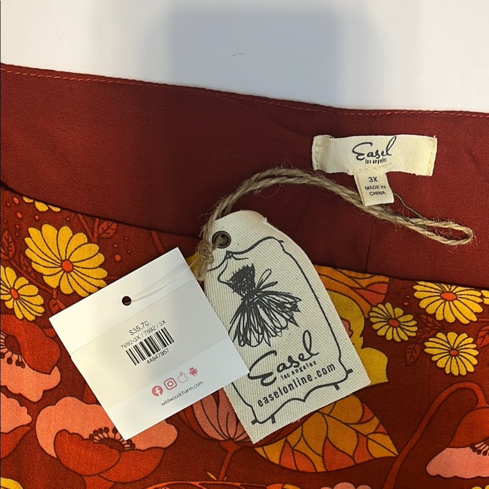 Easel Los Angeles Floral Long Sleeve Red and Orange Square Neck Longsleeve Sz 3X - Picture 3 of 10